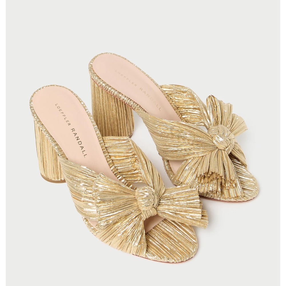New Loeffler Randal Penny Gold Pleated Bow Heel in Gold Size 7 - Picture 6 of 14